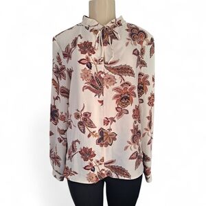 Ryegrass Ivory Floral Long Sleeve Tie Neck Blouse XS NWT